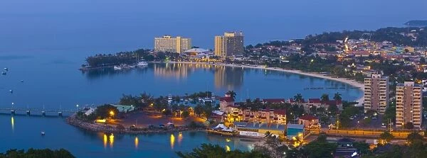 Elevated view over city and coastline, Ocho Rios, Jamaica, West Indies, Caribbean, Central America