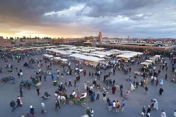 Elevated view over the Djemaa el-Fna, Marrakech (Marrakesh), Morocco, North Africa, Africa