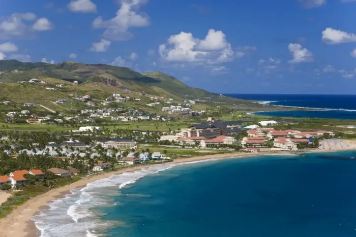 Framed Print : Elevated view over Frigate Bay and Frigate Beach North, St. Kitts, Leeward Islands Framed Print : Elevated view over Frigate Bay and Frigate Beach North, St. Kitts, Leeward Islands