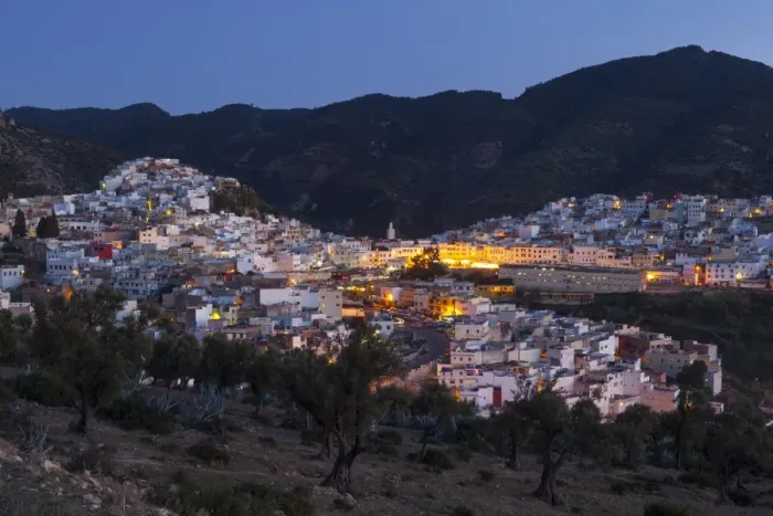 Framed Print : Elevated view over the historic hilltop town of Moulay Idriss at dusk, Morocco, North Africa, Africa Framed Print : Elevated view over the historic hilltop town of Moulay Idriss at dusk, Morocco, North Africa, Africa