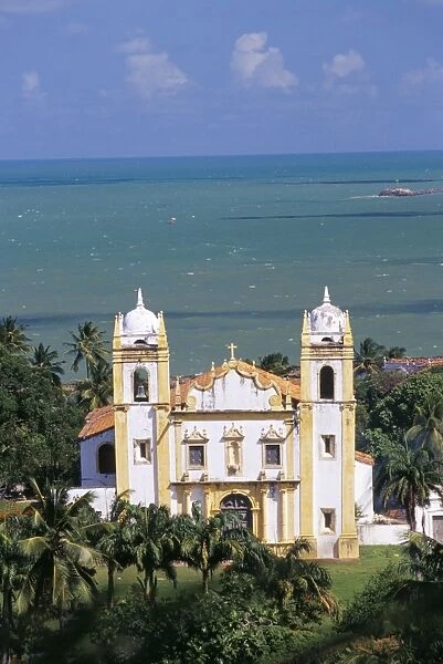 Elevated view of Igreja NS do Carmo and sea beyond, Olinda, Pernambuco