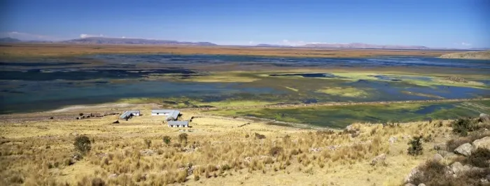 Framed Print : elevated view of Lake Titicaca