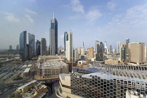 Elevated view of the modern city skyline and central business district, Kuwait City, Kuwait, Middle East