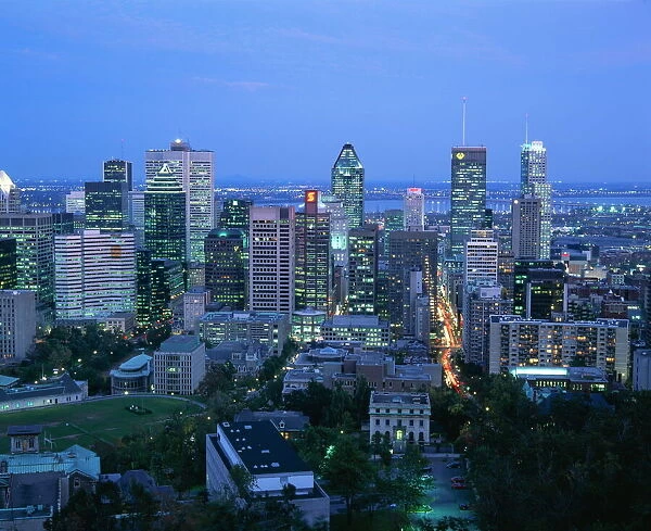Elevated view of the Montreal city skyline, Montreal, Quebec, Canada, North America