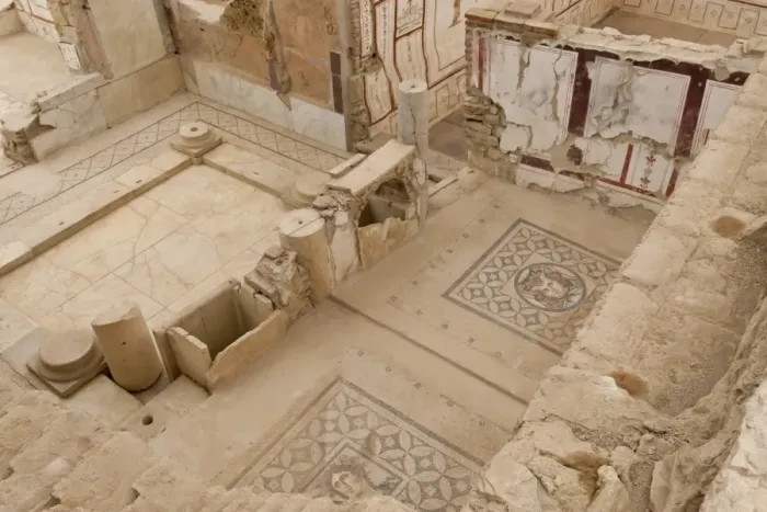 Framed Print : Elevated view of mosaics, murals and frescoes in a Terrace House, Curetes Street, Ephesus, near Kusadasi, Anatolia, Turkey, Asia Minor, Eurasia Framed Print : Elevated view of mosaics, murals and frescoes in a Terrace House, Curetes Street, Ephesus, near Kusadasi, Anatolia, Turkey, Asia Minor, Eurasia