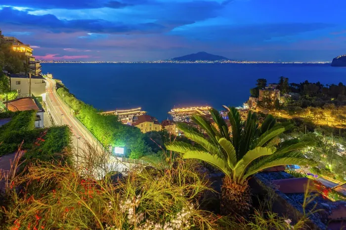 Framed Print : Elevated view of Mount Vesuvius and Sorrento at dusk, Sorrento, Campania, Italy, Mediterranean, Europe Framed Print : Elevated view of Mount Vesuvius and Sorrento at dusk, Sorrento, Campania, Italy, Mediterranean, Europe