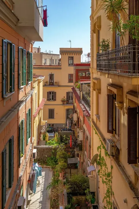 Framed Print : Elevated view of narrow street in Naples, Naples, Campania, Italy, Europe