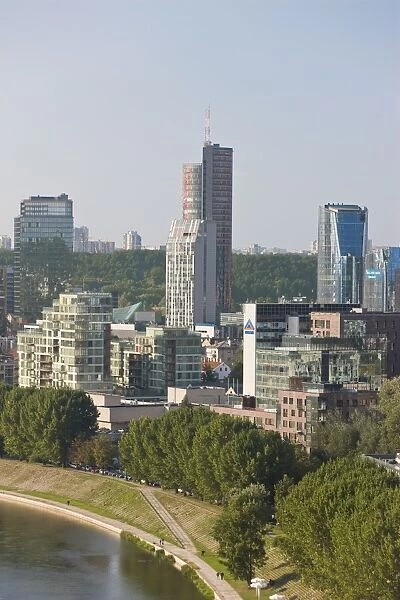 Elevated view of the new skyscrapers on city skyline, Vilnius, Lithuania