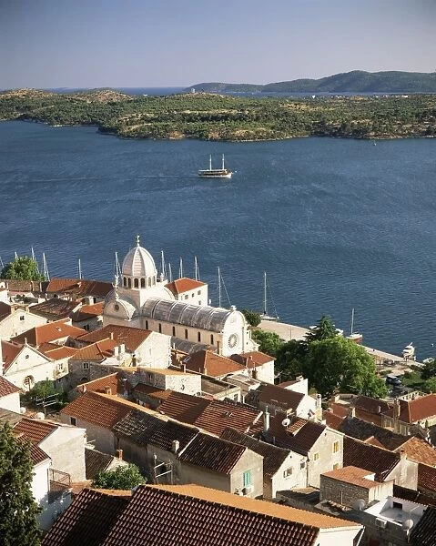 Elevated view of the Old Town and cathedral of St. Jacob, Sibenik, Knin Region