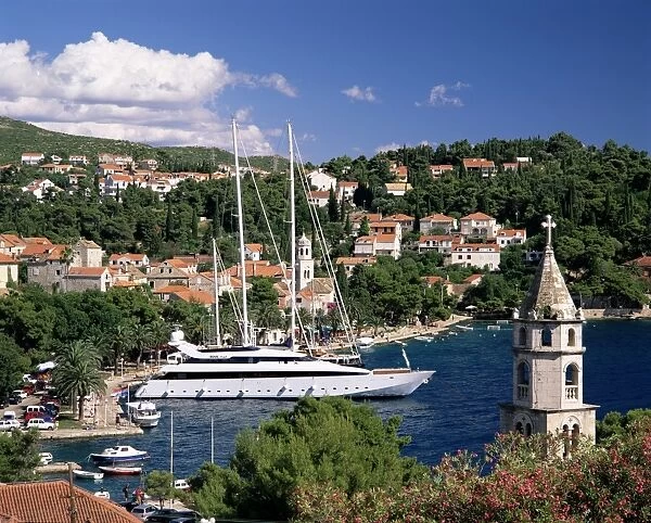 Elevated view of the Old Town and harbour, Cavtat, Dubrovnik Riviera, Dalmatia