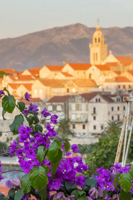Framed Print : Elevated view to the old town of Korcula, Croatia, Europe Framed Print : Elevated view to the old town of Korcula, Croatia, Europe
