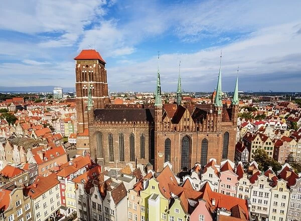 Elevated view of the Old Town, St. Marys Basilica, Gdansk, Pomeranian Voivodeship