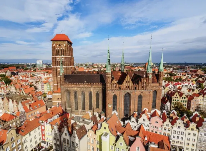 Framed Print : Elevated view of the Old Town, St. Marys Basilica, Gdansk, Pomeranian Voivodeship Framed Print : Elevated view of the Old Town, St. Marys Basilica, Gdansk, Pomeranian Voivodeship