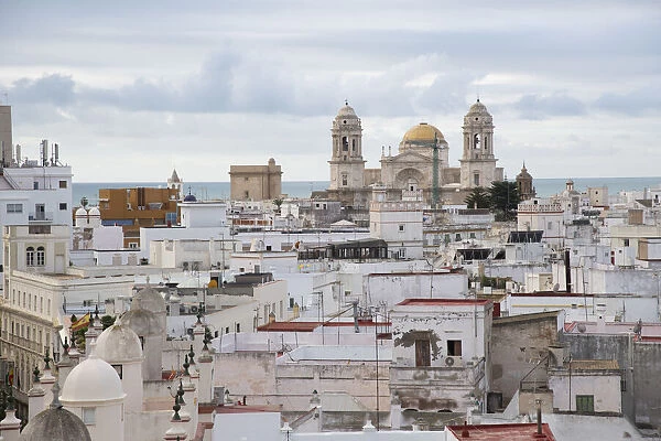 Elevated view of the port city Cadiz, Andalusia, Spain, Europe