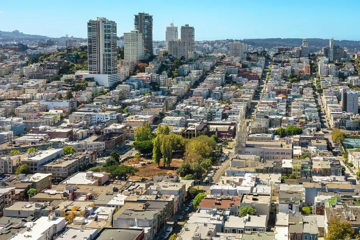 Framed Print : Elevated view of Russian Hill neighborhood and Washington Square seen from Coit Tower, San Francisco, California, United States of America, North America