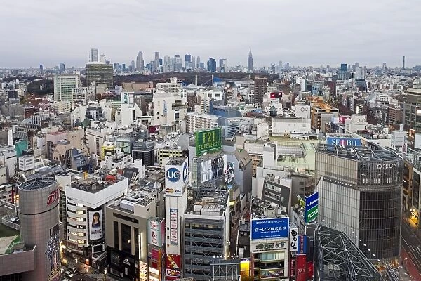 Elevated view of Shinjuku skyline viewed from Shibuya, Tokyo, Japan, Asia