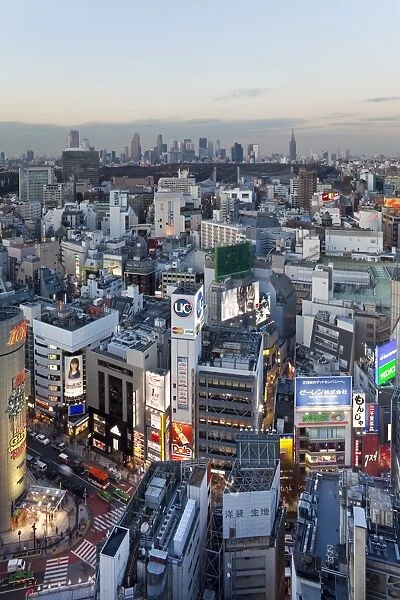 Elevated view of Shinjuku skyline viewed from Shibuya, Tokyo, Honshu, Japan, Asia