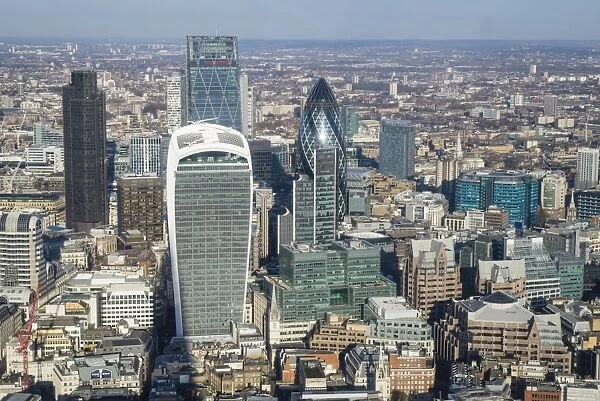 Elevated view of skyscrapers in the City of Londons financial district, London, England, United Kingdom, Europe