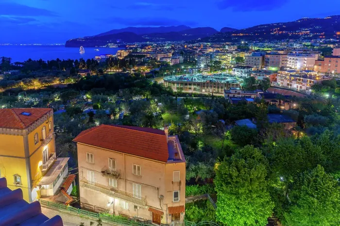 Framed Print : Elevated view of Sorrento at dusk, Sorrento, Campania, Italy, Mediterranean, Europe