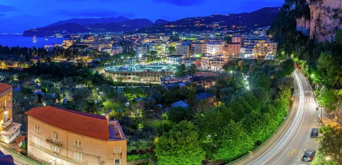 Framed Print : Elevated view of Sorrento at dusk, Sorrento, Campania, Italy, Mediterranean, Europe Framed Print : Elevated view of Sorrento at dusk, Sorrento, Campania, Italy, Mediterranean, Europe