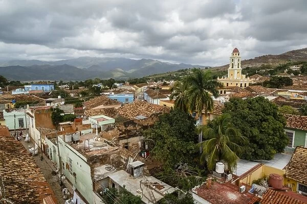 An elevated view of the terracotta roofs and the bell tower of the Museo Nacional de la Lucha