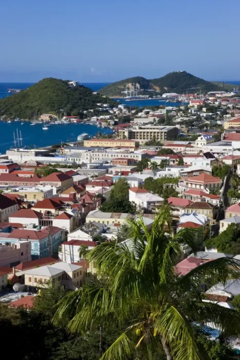 Framed Print : Elevated view over the town from Blackbeards Castle, St. Thomas, U Framed Print : Elevated view over the town from Blackbeards Castle, St. Thomas, U