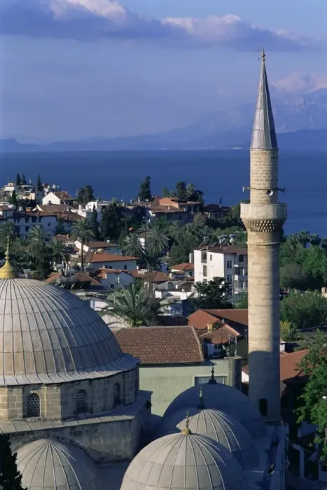 Framed Print : Elevated view of town with dome and minaret of mosque in foreground Framed Print : Elevated view of town with dome and minaret of mosque in foreground