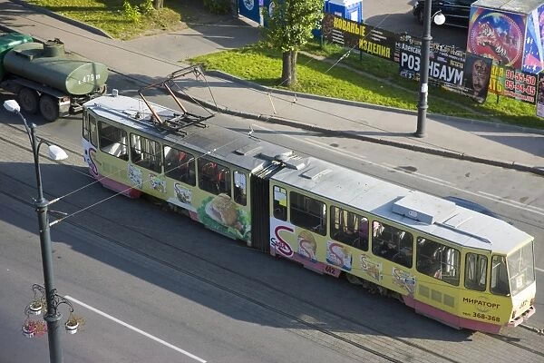 Elevated view of a tram, Kaliningrad, (Konigsberg), Russia, Europe
