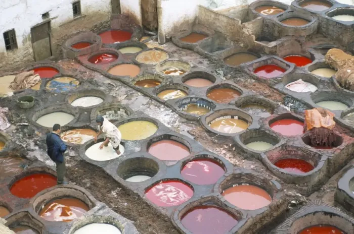 Framed Print : Elevated view over vats of dye Framed Print : Elevated view over vats of dye