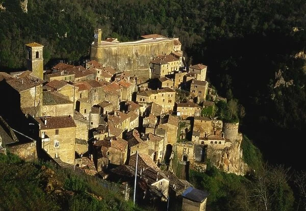 Elevated View of the Village of Sorano, Tuscany, Italy