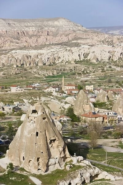 Elevated view over the volcanic tufa rock formations surrounding Goreme