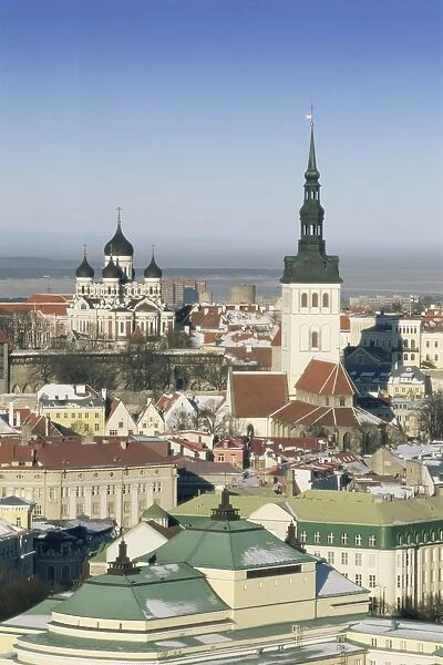 Elevated winter view over the Old Town, Tallinn, UNESCO World Heritage Site