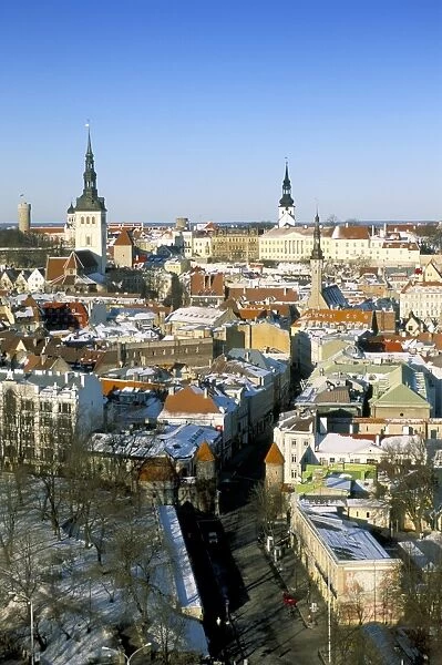 Elevated winter view over the OldTown, Tallinn, Estonia, Baltic States, Europe