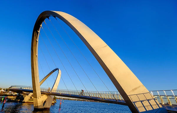 Elizabeth Quay Bridge, a 20 metre high suspension bridge, Perth City, Western Australia