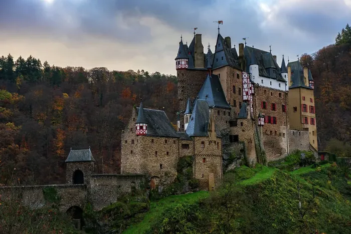 Framed Print : Eltz medieval historic castle in an autumn landscape with trees at sunrise, Wierschem, Rhineland-Palatinate, Germany, Europe Framed Print : Eltz medieval historic castle in an autumn landscape with trees at sunrise, Wierschem, Rhineland-Palatinate, Germany, Europe