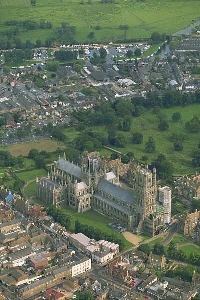 Ely Cathedral from the air, Cambridgeshire, England, United Kingdom, Europe