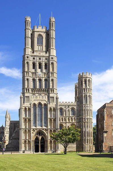 Ely Cathedral (Cathedral Church of the Holy and Undivided Trinity) from Palace Green, Ely, Cambridgeshire, England, United Kingdom, Europe