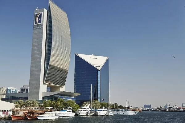Emirates NBD and Dubai Chamber of Commerce buildings, Dubai Creek, Dubai, United Arab Emirates, Middle East