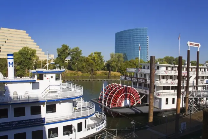 Framed Print : Empress Hornblower and Delta King paddle steamers on the Sacramento River Framed Print : Empress Hornblower and Delta King paddle steamers on the Sacramento River