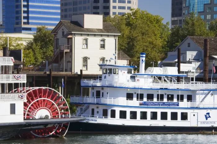 Framed Print : Empress Hornblower tour boat on the Sacramento River, Old Town Sacramento