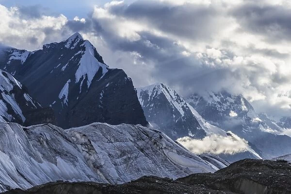 Engilchek Glacier and Khan Tengri Mountain, Central Tian Shan Mountain range, Border of Kyrgyzstan