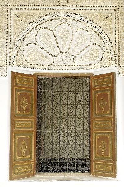 Engraved wood decor in Alaouite palace of Dar Si Said, now the Museum of Moroccan Art, Marrakesh, Morocco, North Africa, Africa