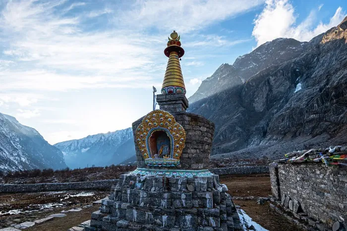 Framed Print : Enlightenment Stupa in a high Himalayan valley of Lang Tang Trek, Himalayas, Nepal, Asia Framed Print : Enlightenment Stupa in a high Himalayan valley of Lang Tang Trek, Himalayas, Nepal, Asia