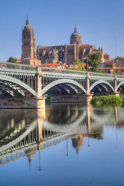 Enrique Estavan Bridge in foreground, Cathedral of Salamanca, Salamanca, UNESCO World Heritage Site