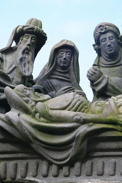 Entombment, a scene from the Life of Jesus on the Guimiliau calvary, Guimiliau, Finistere