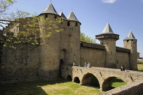 Entrance to Chateau Comtal in the walled and turreted fortress of La Cite