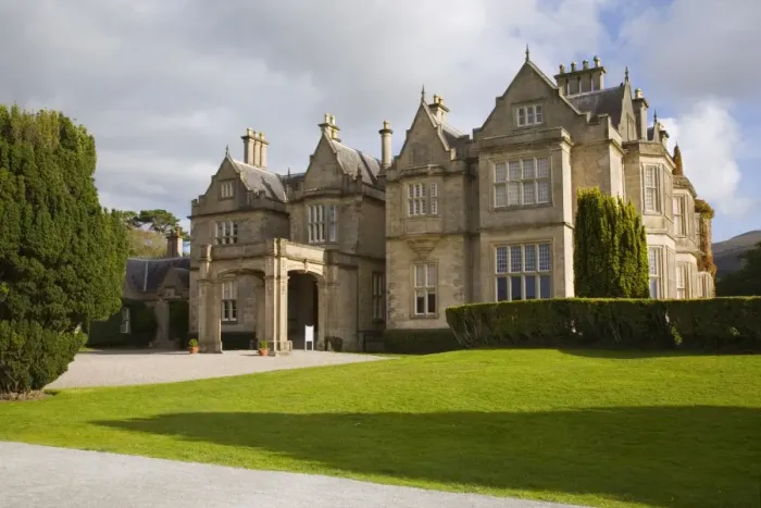Framed Print : Front entrance and lawn of Muckross House built in Framed Print : Front entrance and lawn of Muckross House built in