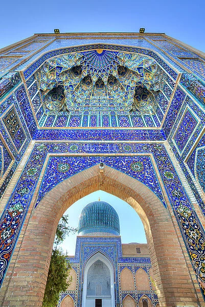 Entrance, Muqarnas (Honeycomb Vaulting), Gur-E-Amir Mausoleum, built 1403, Burial Site of Amir Temir, UNESCO World Heritage Site, Samarkand, Uzbekistan, Central Asia, Asia