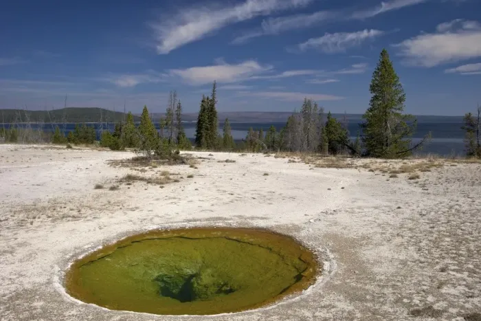 Framed Print : Ephedra spring, West Thumb Geyser Basin, Yellowstone National Park, UNESCO World Heritage Site, Wyoming, United States of America, North America