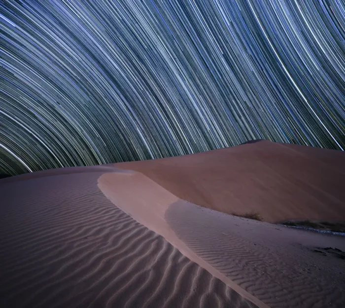 Framed Print : Equatorial star trail above sand dunes in the Rub al Khali desert, Oman, Middle East Framed Print : Equatorial star trail above sand dunes in the Rub al Khali desert, Oman, Middle East